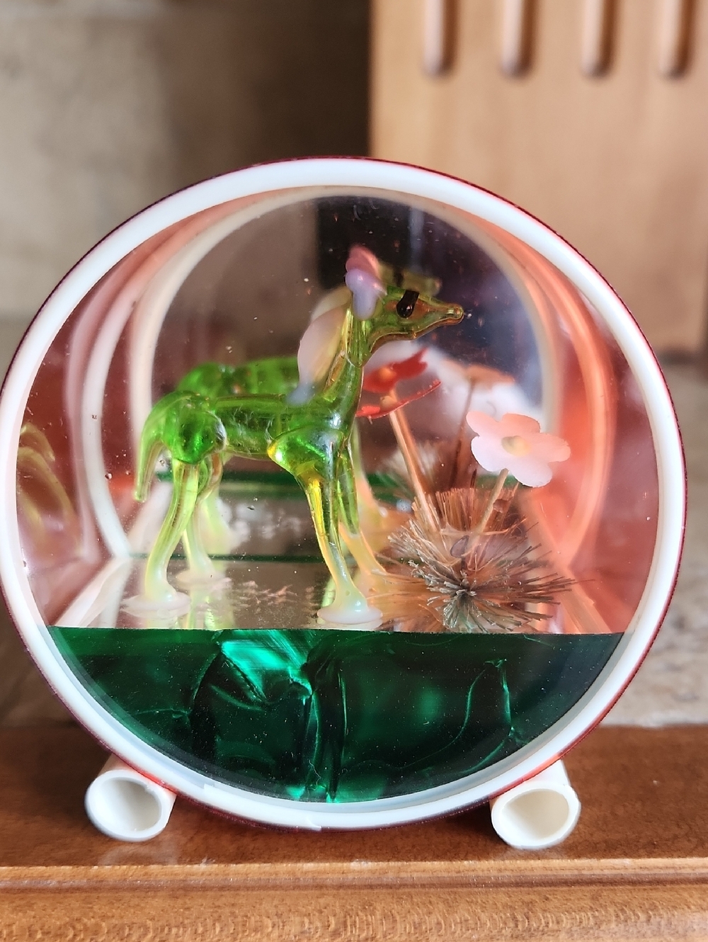 Vintage Japanese Glass Horse Diorama Art- Green And Red